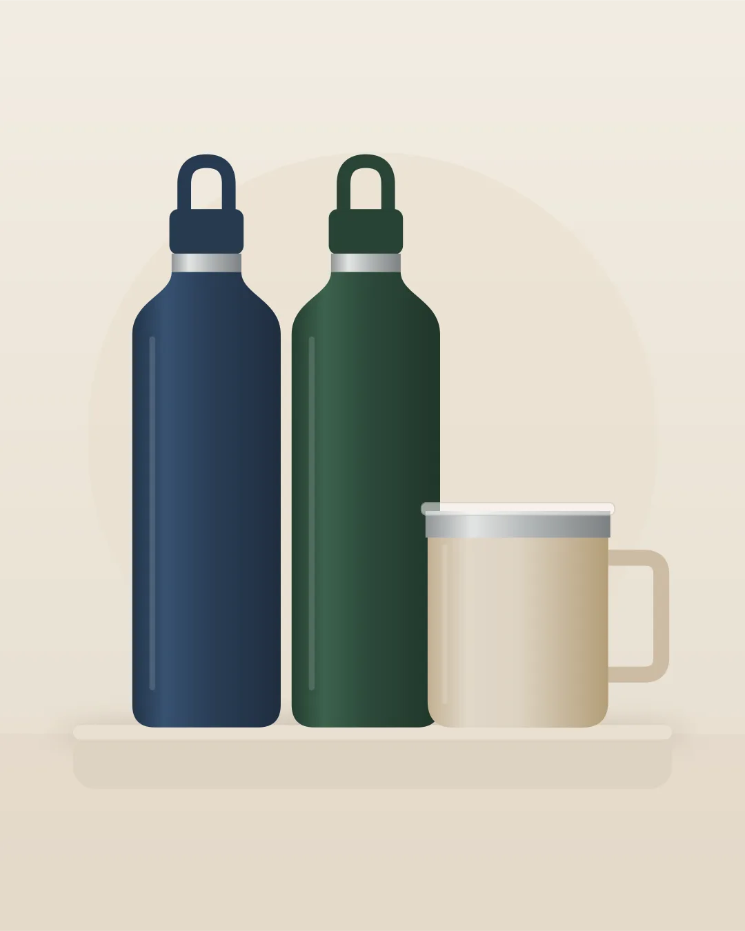 Illustration of the Fjella collection: two bottles and a mug.